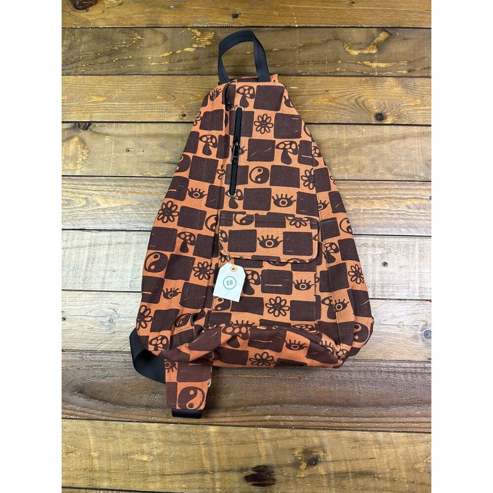Earthbound Trading Crossbody Bag Backpack Satchel Mushroom Boho Flower Brown NEW